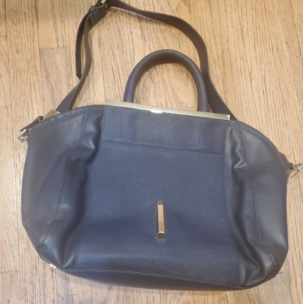 Raoul navy leather satchel handbag